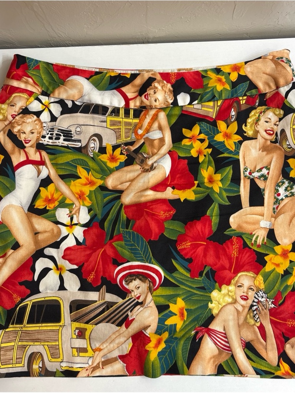 Pinup Floral Mini Skirt - Black with Red & Yellow Floral Print